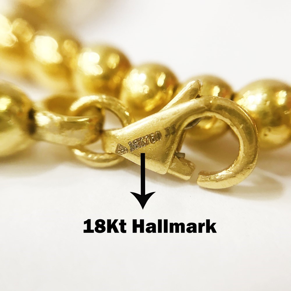 18 Kt Hallmark Real Solid Yellow Gold Beaded Necklace Chain 30 Grams Wide 5 MM