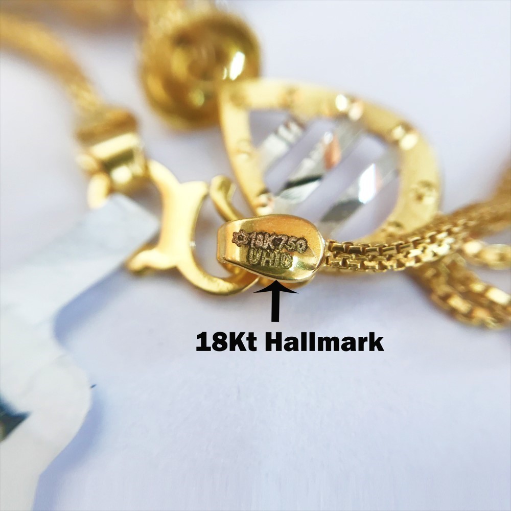 REAL GOLD Two Tone Necklace Pendant 18Kt Yellow Gold Chain 8.690 Gm Wide 1.23 MM