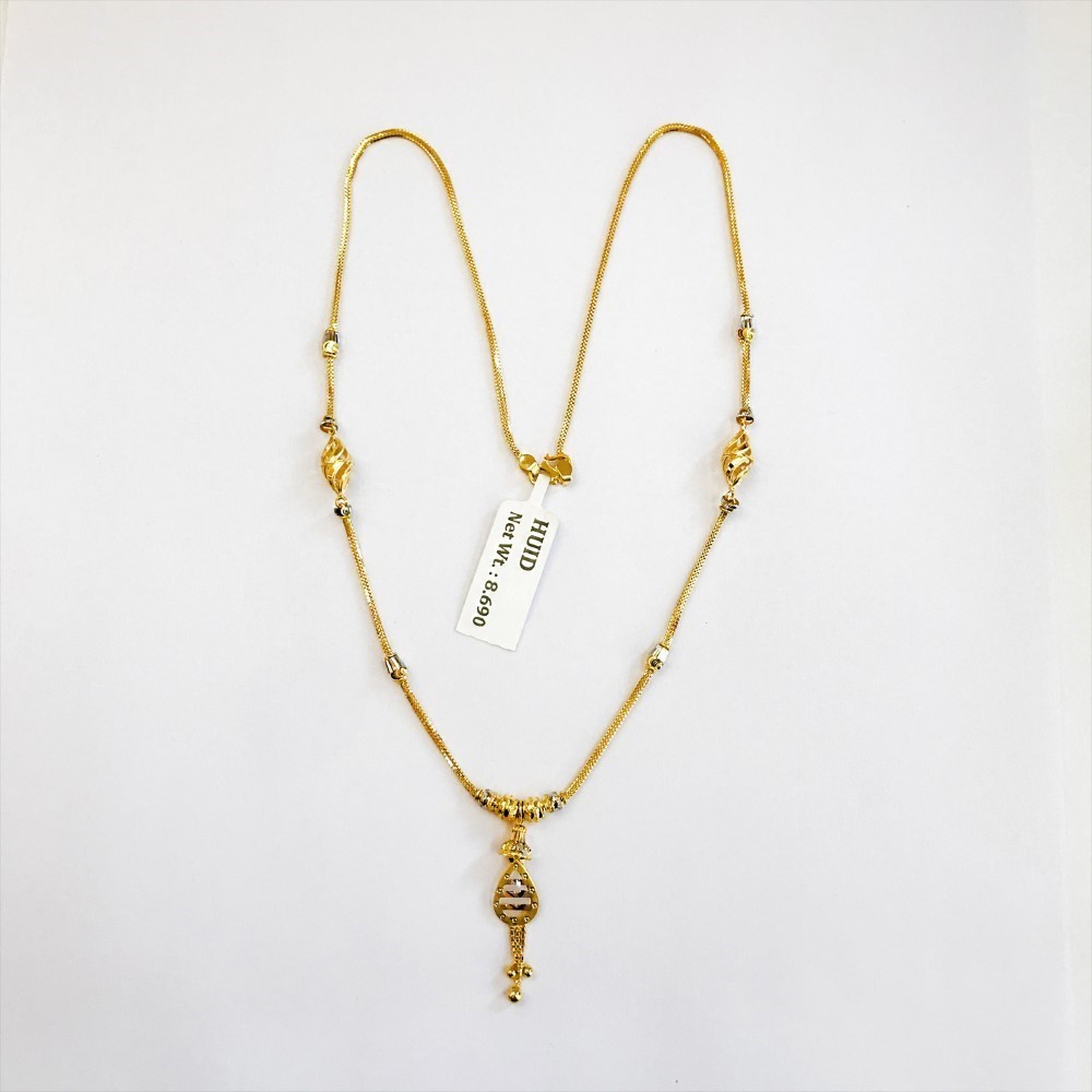 REAL GOLD Two Tone Necklace Pendant 18Kt Yellow Gold Chain 8.690 Gm Wide 1.23 MM