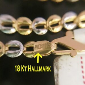 18 Kt Hallmark Real Solid Yellow Gold 2 Tone Curb Necklace Chain 7.860 Grams