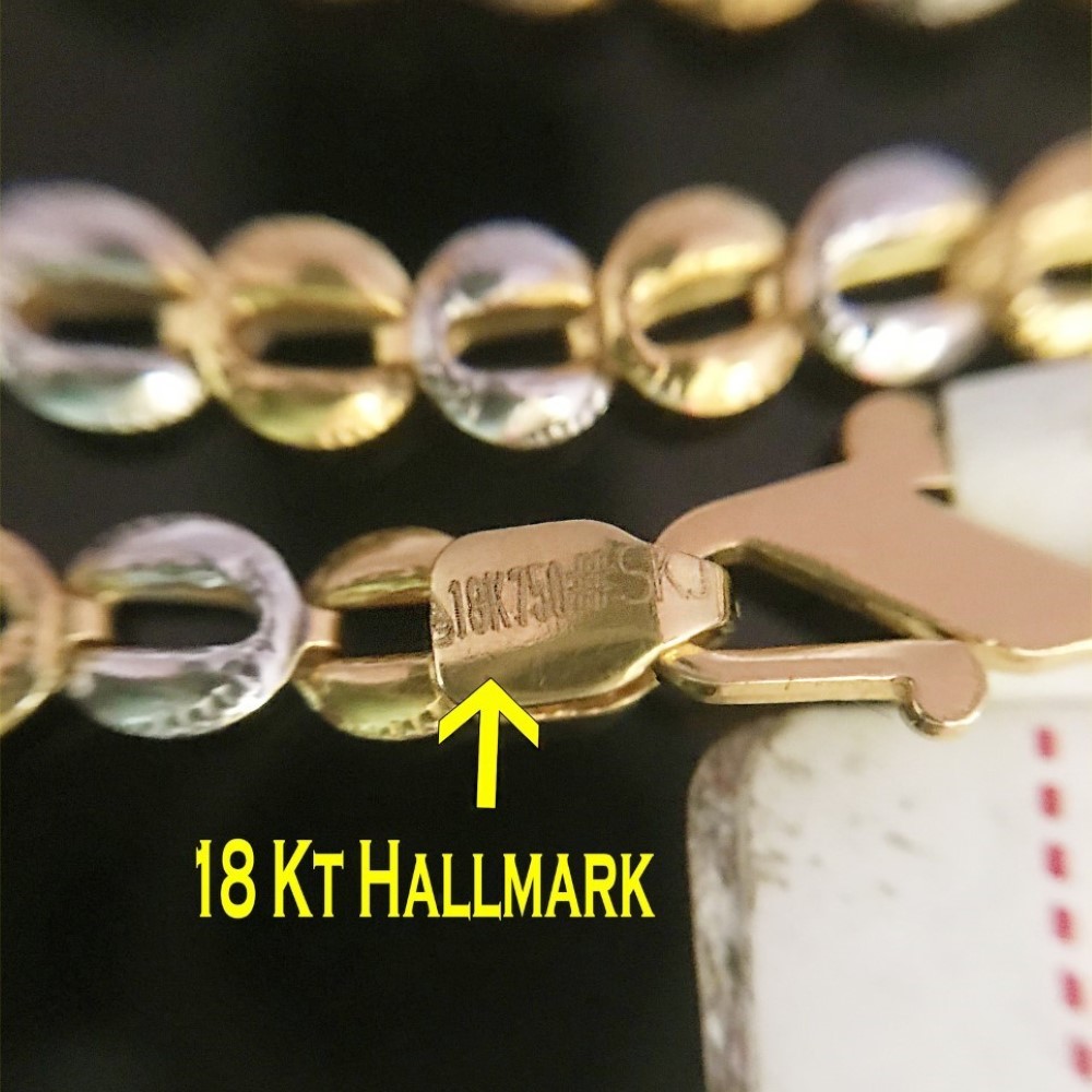 18 Kt Hallmark Real Solid Yellow Gold 2 Tone Curb Necklace Chain 7.860 Grams