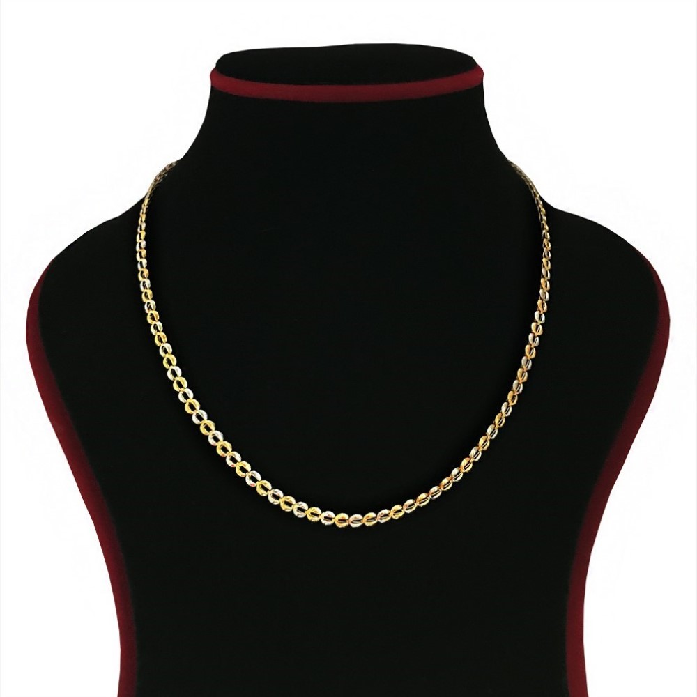 18 Kt Hallmark Real Solid Yellow Gold 2 Tone Curb Necklace Chain 7.860 Grams