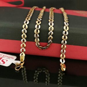 18 Kt Hallmark Real Solid Yellow Gold 2 Tone Curb Necklace Chain 7.860 Grams