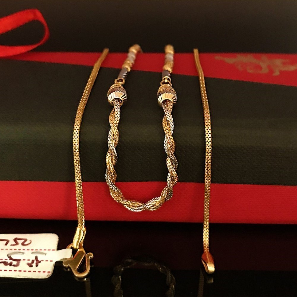 18 Kt Hallmark Real Solid Yellow Gold 2 Tone Curb Necklace Chain 10.750 g 18''L