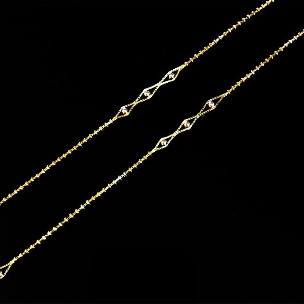 18 Kt Hallmark Real Solid Yellow Gold 2 Tone Curb Necklace Chain 7.140 g 19'' L