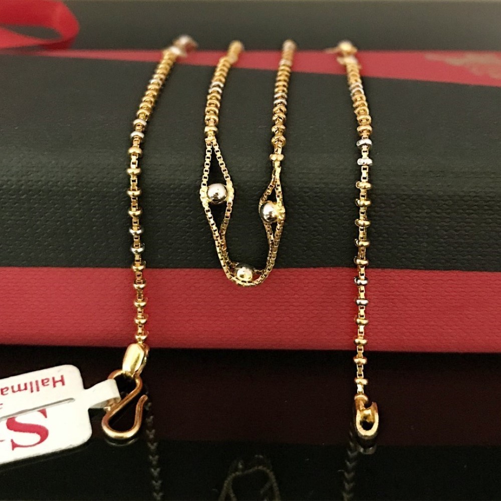 18 Kt Hallmark Real Solid Yellow Gold 2 Tone Curb Necklace Chain 7.140 g 19'' L