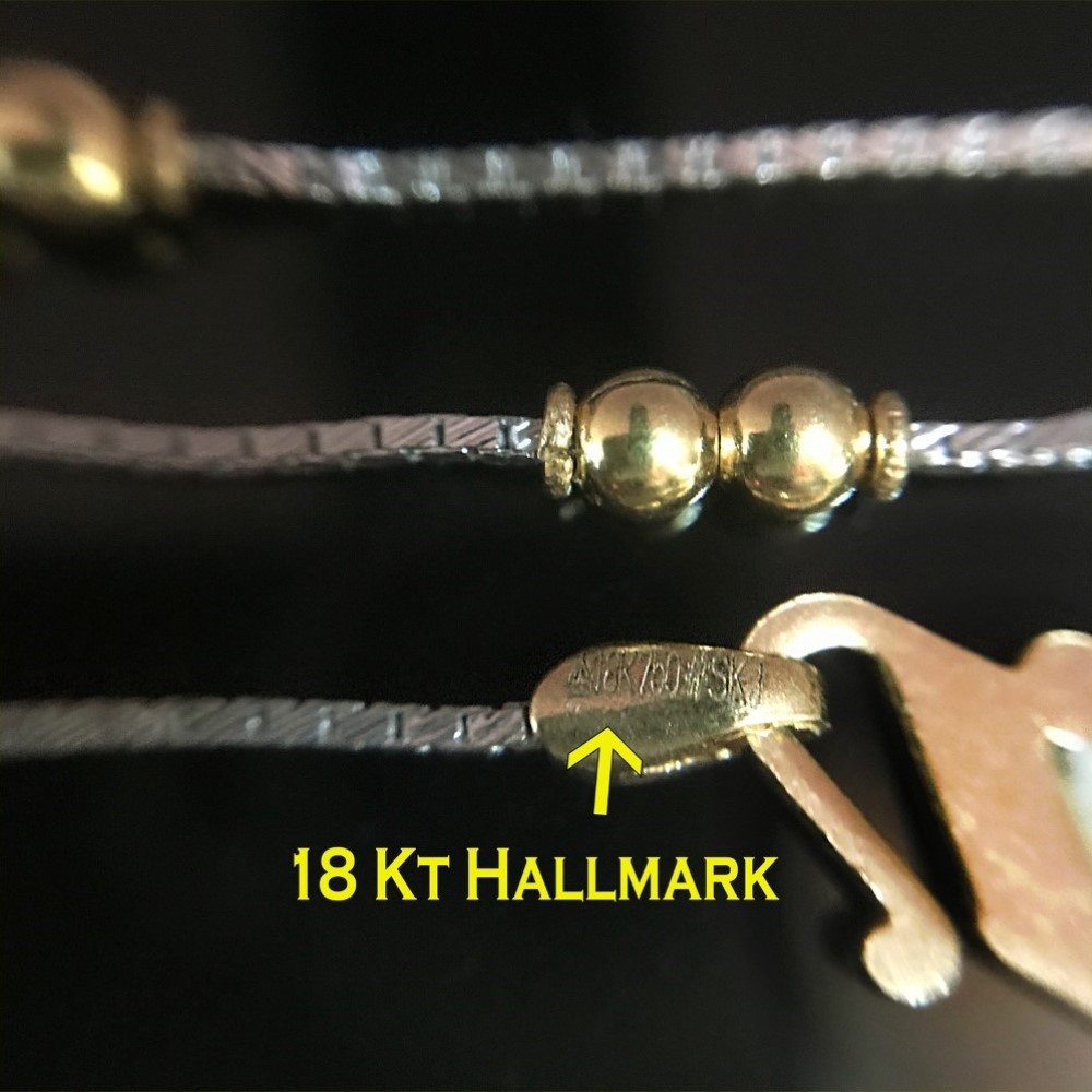 18Kt Hallmark Real Solid Yellow Gold 2 Tone Curb Necklace Chain 6.440 g 18'' L
