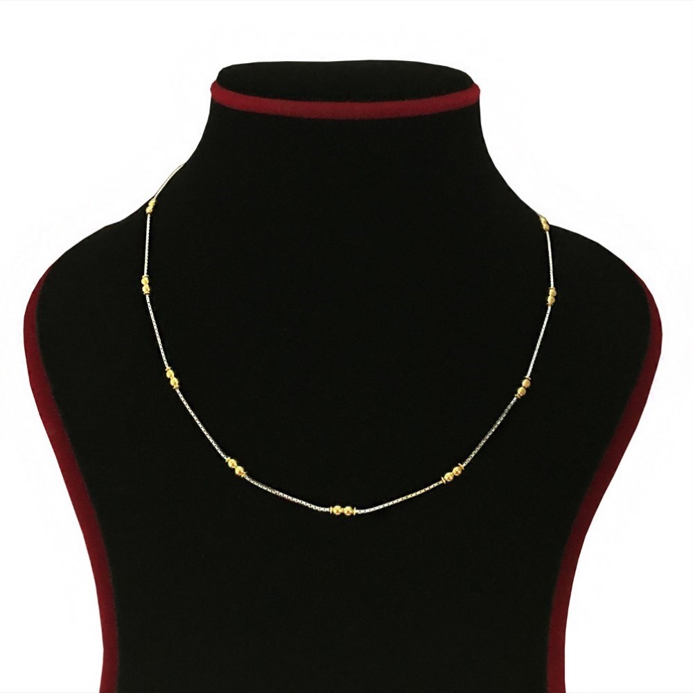 18Kt Hallmark Real Solid Yellow Gold 2 Tone Curb Necklace Chain 6.440 g 18'' L