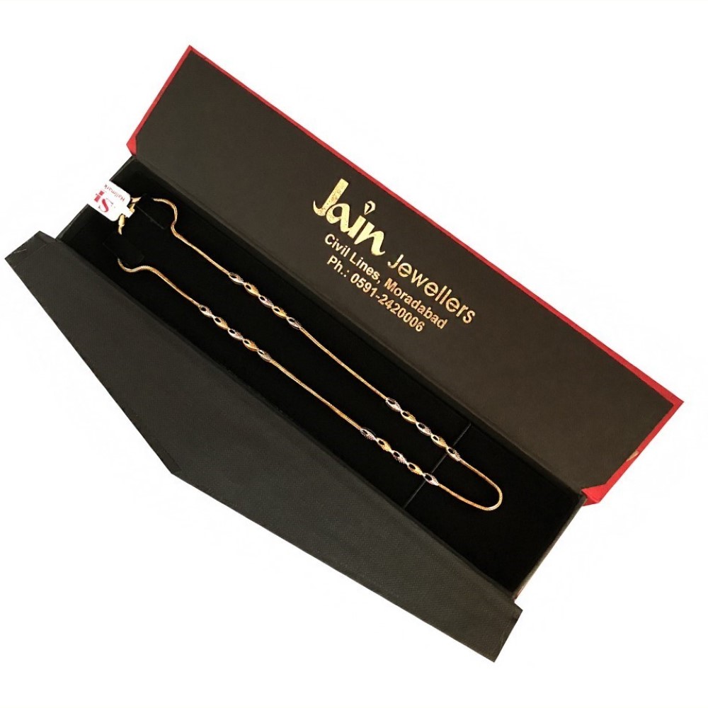 18Kt Hallmark Real Solid Yellow Gold 2 Tone Curb Necklace Chain 7.430 Gm 18''L