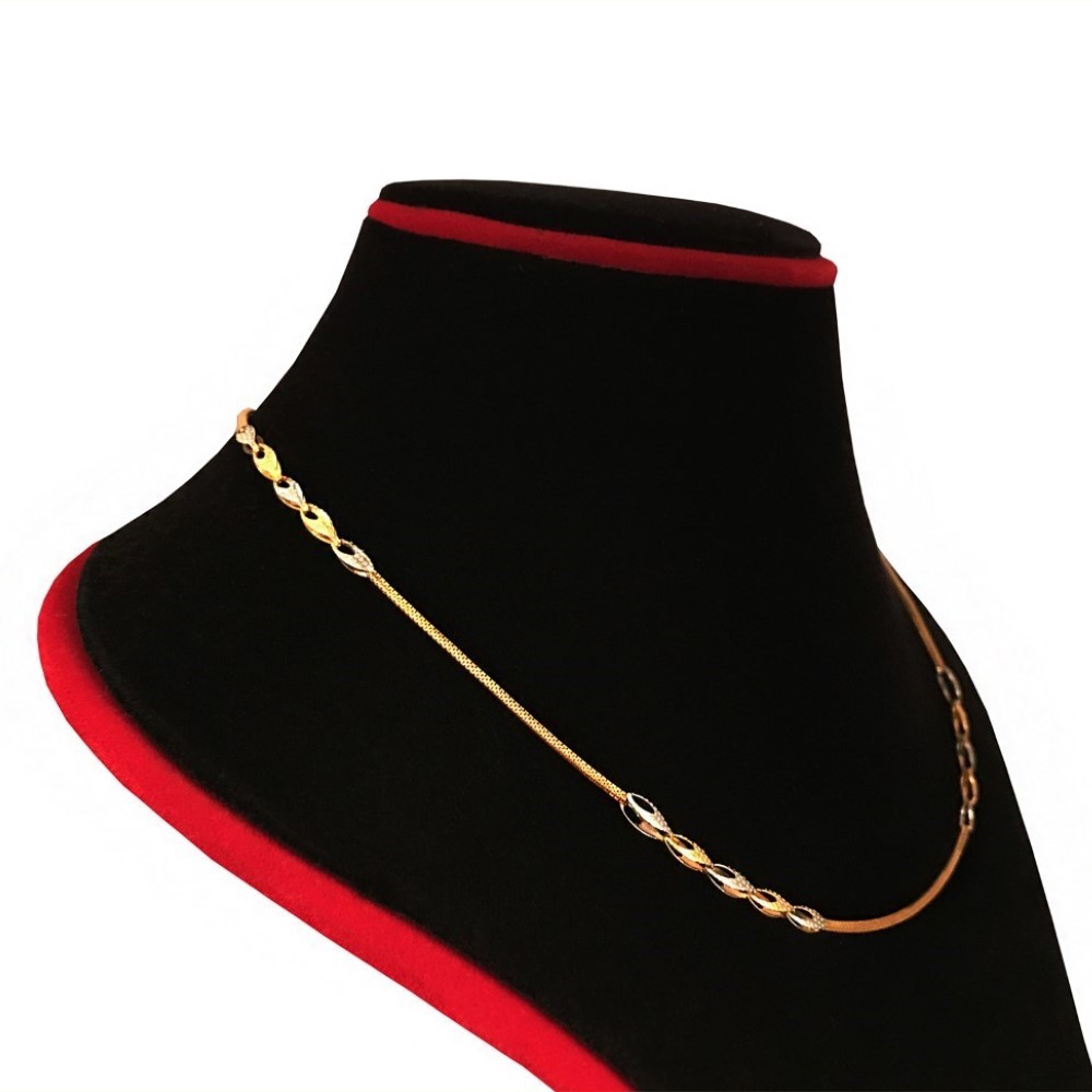 18Kt Hallmark Real Solid Yellow Gold 2 Tone Curb Necklace Chain 7.430 Gm 18''L