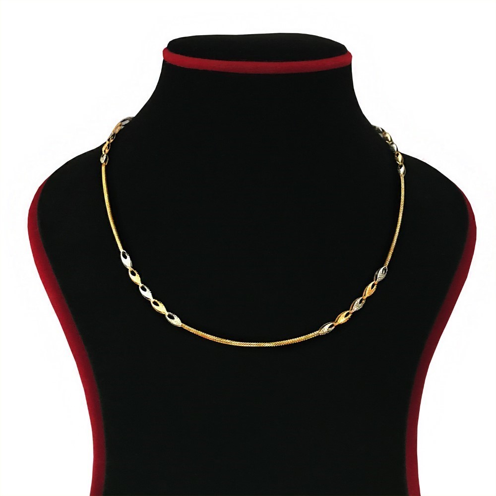 18Kt Hallmark Real Solid Yellow Gold 2 Tone Curb Necklace Chain 7.430 Gm 18''L