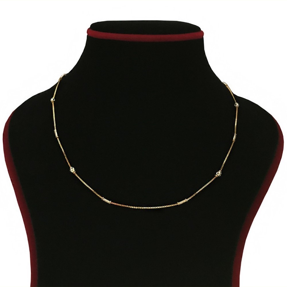 18Kt Hallmark Real Solid Yellow Gold 2 Tone Curb Necklace Chain 4.520 Gm 18''L