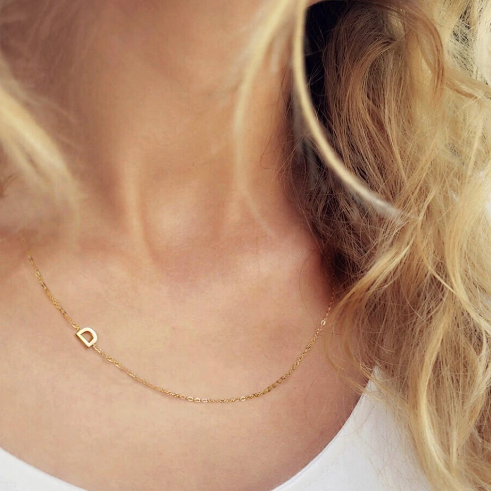 18Kt Hallmark Solid Yellow Gold Personalized Sideways Initial Necklace Chain