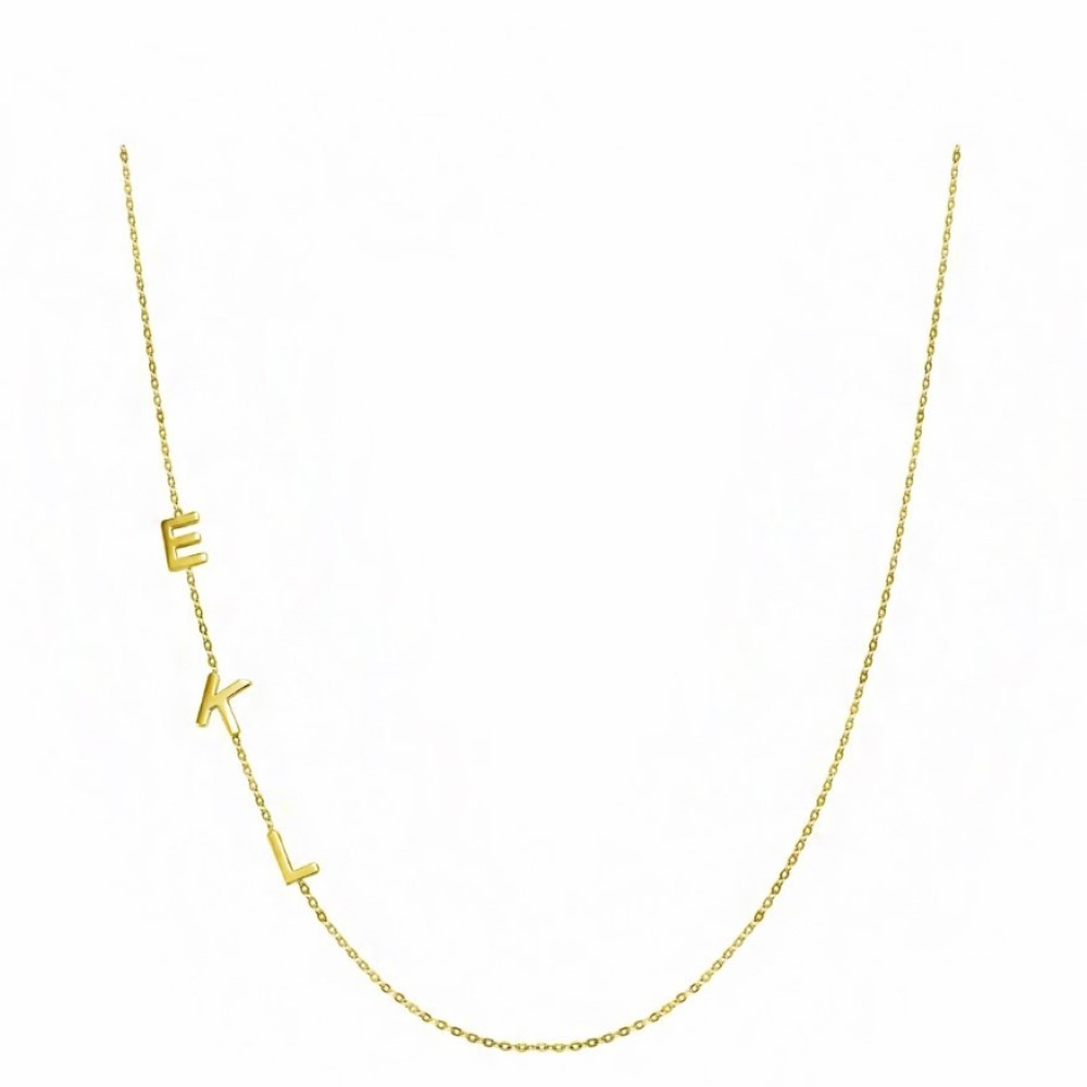 18Kt Hallmark Solid Yellow Gold Personalized Sideways Initial Necklace Chain