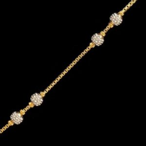 22 Kt Real Solid Yellow Gold Curb Iced Out White Gold Balls Necklace Chain 20 Gm