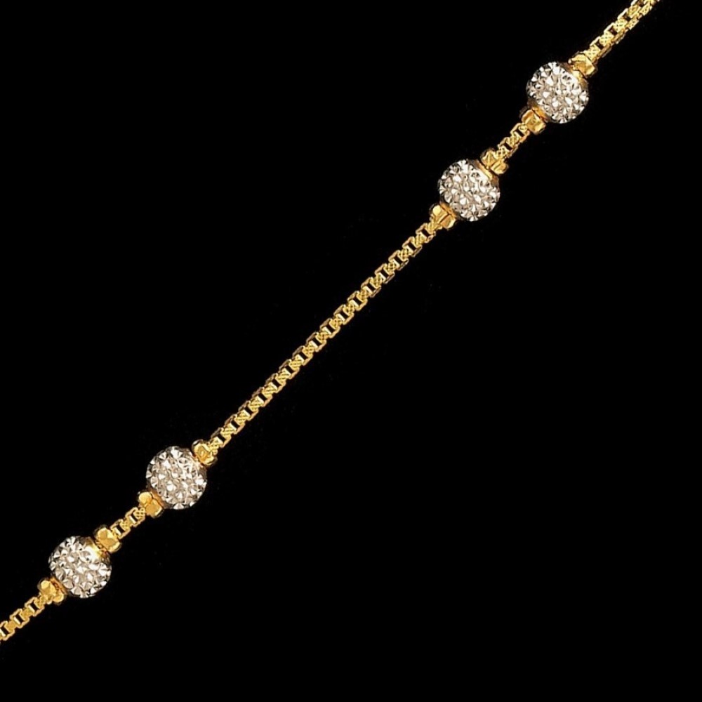 22 Kt Real Solid Yellow Gold Curb Iced Out White Gold Balls Necklace Chain 20 Gm