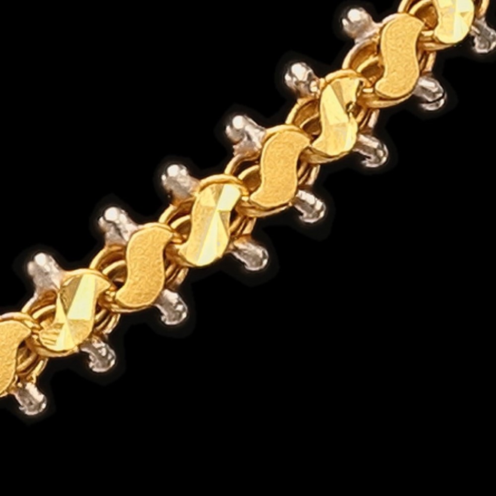 22Kt Hallmark Real Solid Yellow Gold Designer 2 Tone Women'S Necklace Chain 34g