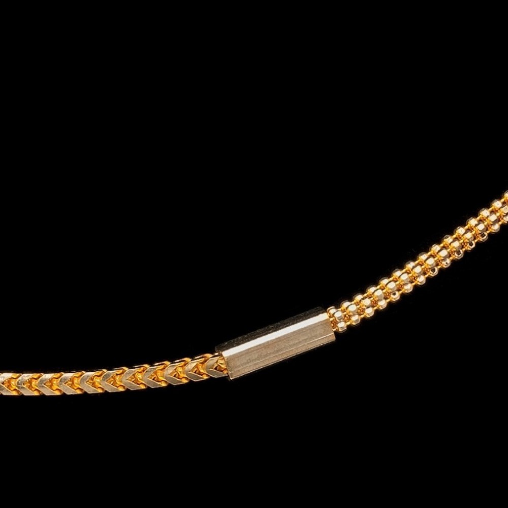 22Kt Solid Yellow Gold Necklace Hip Hop 2 Tone Curb Chain 24gm 18'' L
