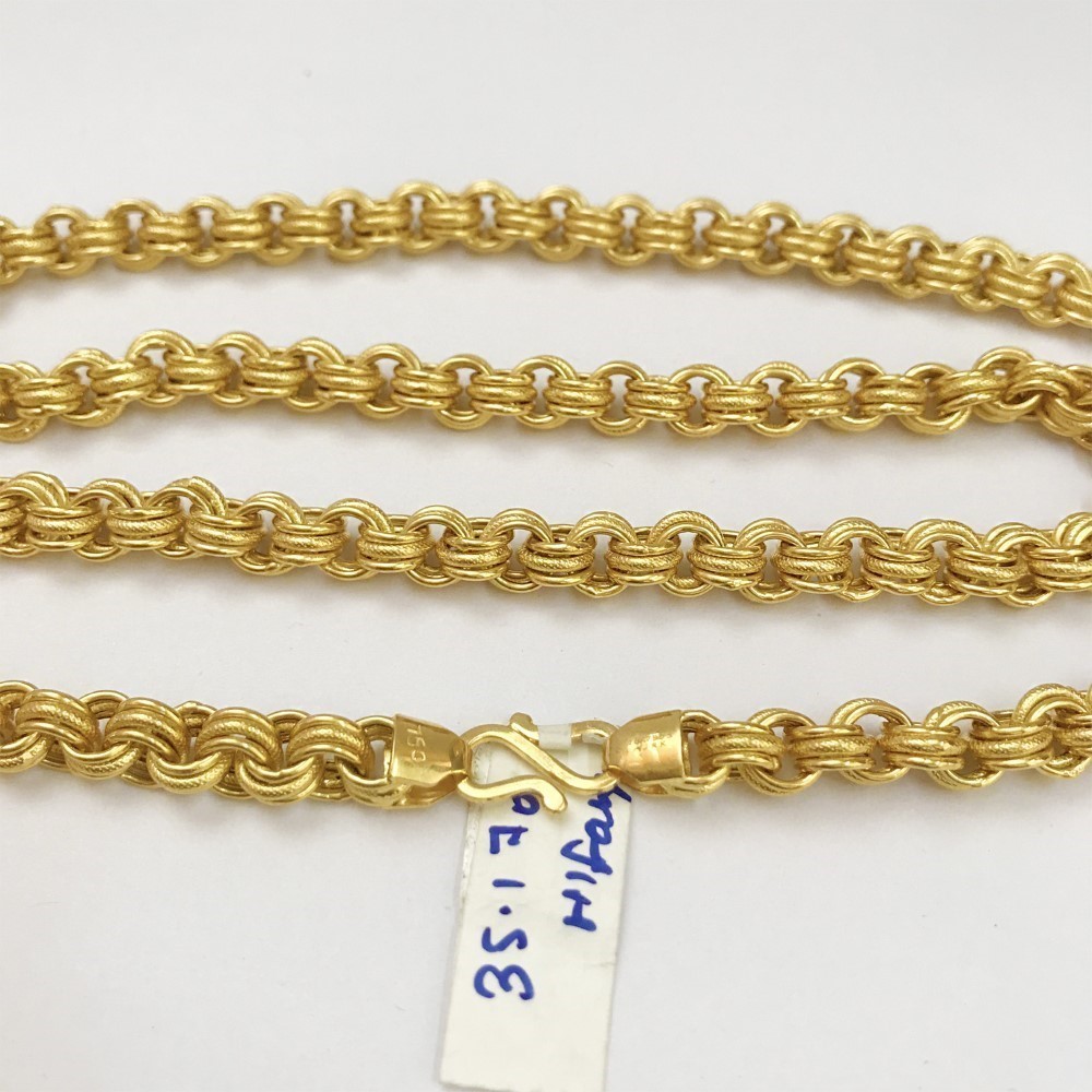 18 Kt Yellow REAL GOLD Necklace Double Link Chain For Men 35.170 Gms 7.20 MM - Image 3