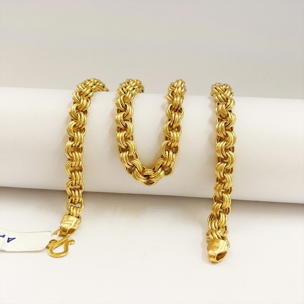 18 Kt Yellow REAL GOLD Necklace Double Link Chain For Men 35.170 Gms 7.20 MM