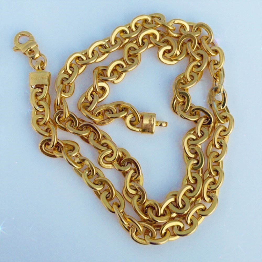 18Kt Real Solid Yellow Gold Curb Cuban Link Necklace Chain Width 8MM 45 Gms 26"