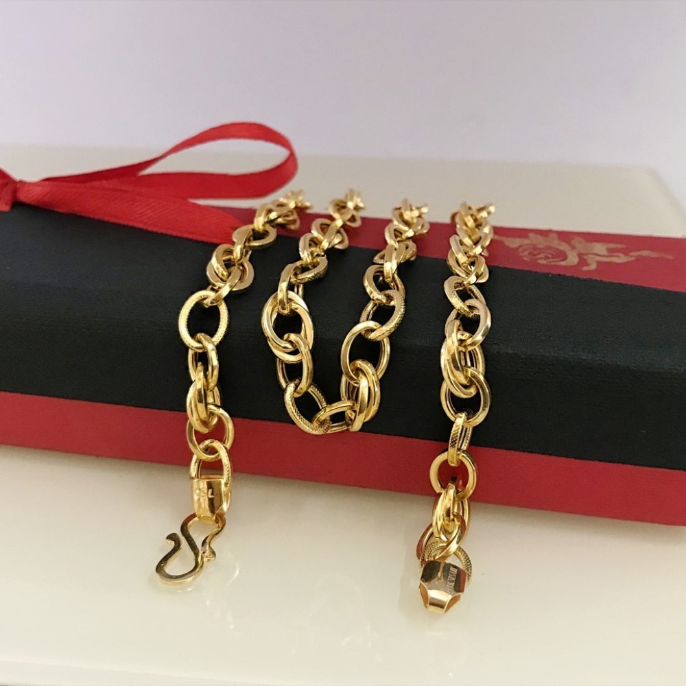 18 Kt Hallmark Solid Yellow Gold Link Cuban Necklace Men'S Chain 20.100 Gm 22" L
