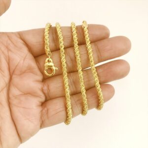 18 Kt Hallmark Real Solid Yellow Gold Silken Chunky Boho Rope Necklace Chain 4MM