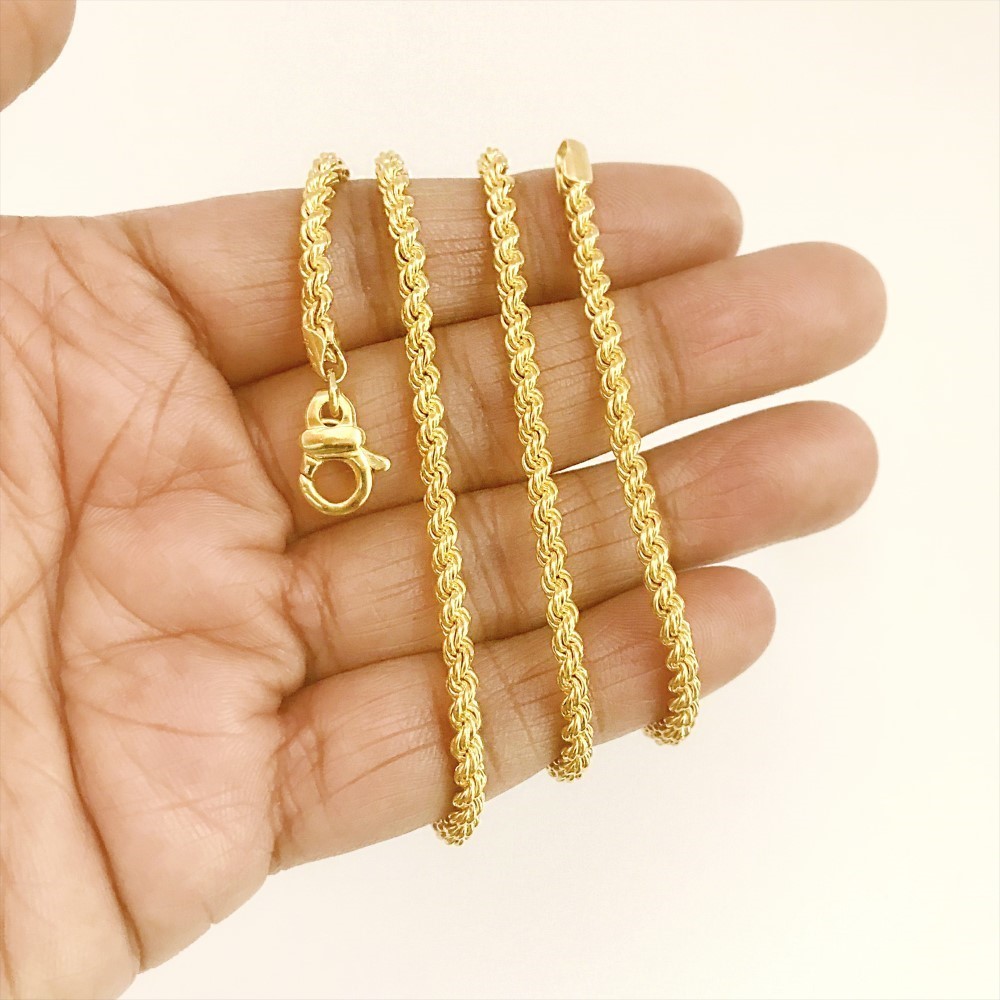 18 Kt Hallmark Real Solid Yellow Gold Silken Chunky Boho Rope Necklace Chain 4MM