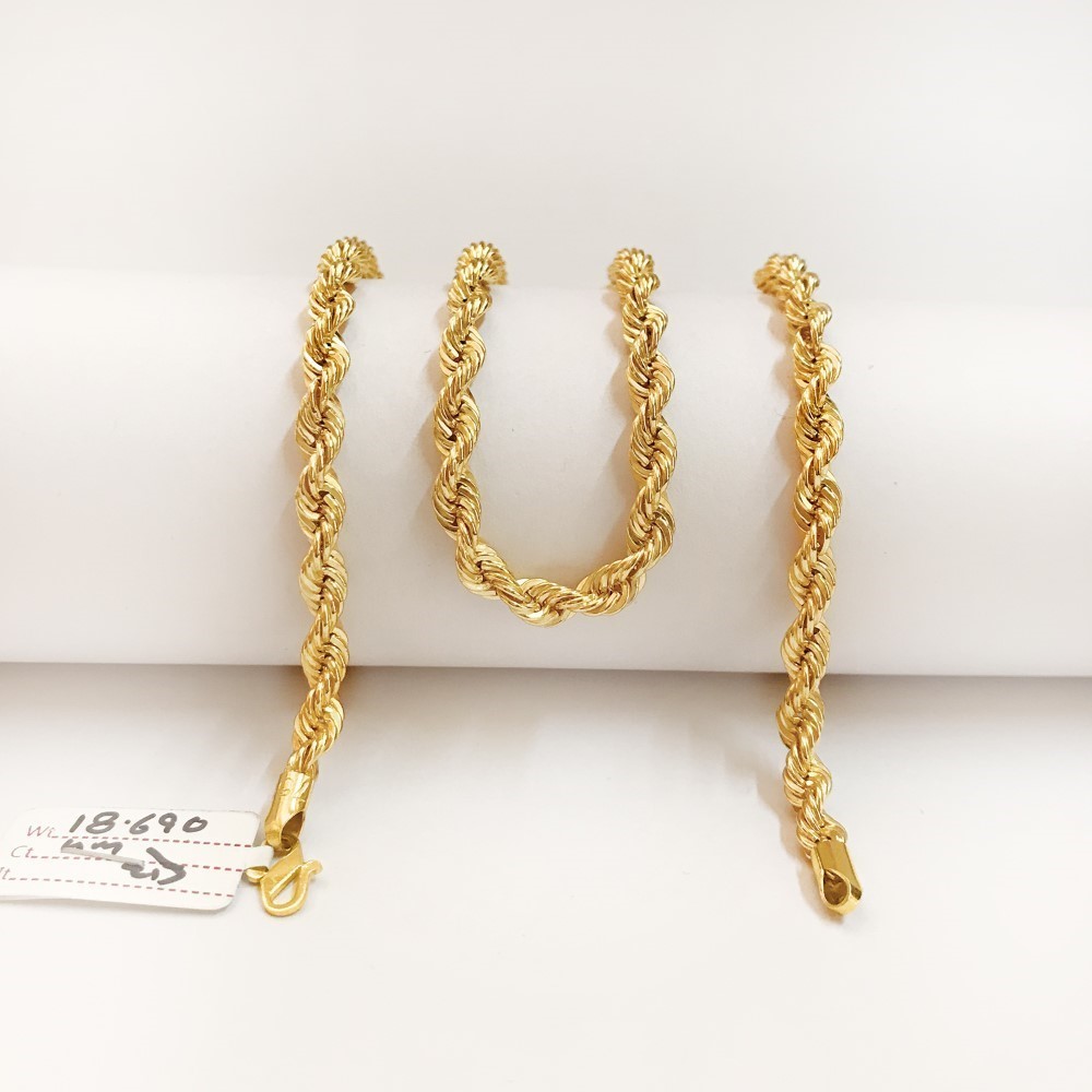18Kt Hallmark Real Solid Yellow Gold Silken Chunky Boho Rope Necklace Chain 5MM