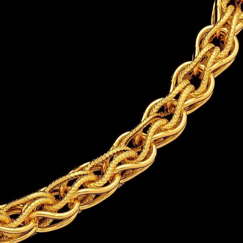 22Kt Real Solid Yellow Gold Hallmark Necklace Interlink Men's Chain 60 Grams
