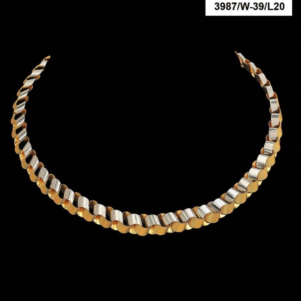 22Kt Hallmark Real Solid Yellow Gold Curb 2 Tone Iced Out Necklace Chain 48 Gm - Image 2