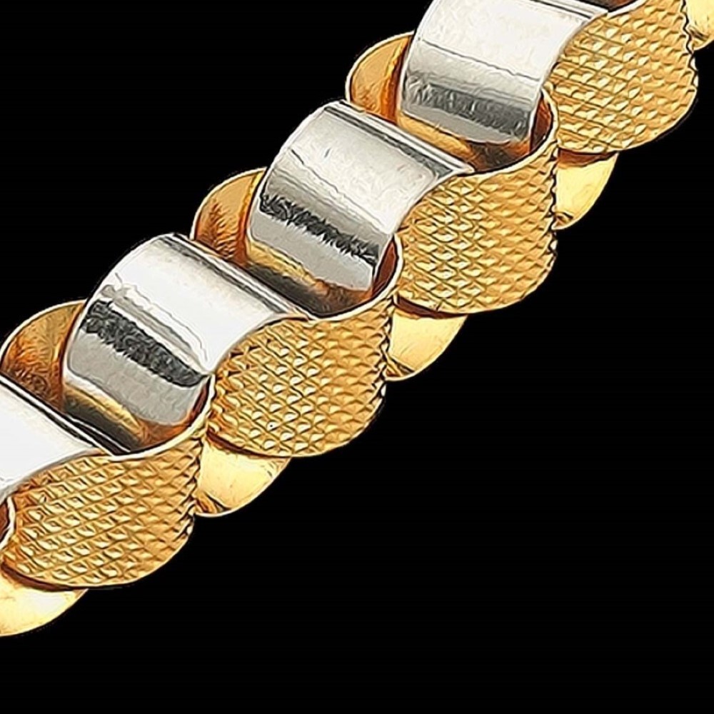 22Kt Hallmark Real Solid Yellow Gold Curb 2 Tone Iced Out Necklace Chain 48 Gm