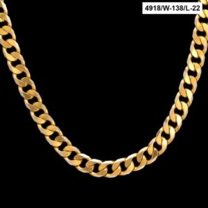 22 Kt Solid Yellow Gold Necklace Hip Hop Curb Cuban Men'S Heavy Chain 134g 22''