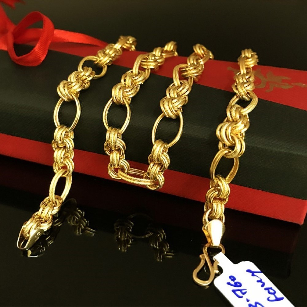 18Kt Real Solid Yellow Gold Curb Cuban Necklace Men'S Chain 23.760 Grams 22''