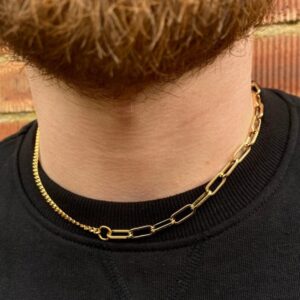 18Kt Yellow Real Gold 3MM Cuban / 6MM Paperclip Necklace Chain 15 Grams 20 Inch