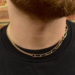 18Kt Yellow Real Gold 3MM Cuban / 6MM Paperclip Necklace Chain 15 Grams 20 Inch