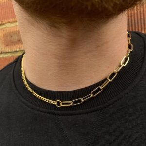 18Kt Yellow Real Gold 3MM Cuban / 6MM Paperclip Necklace Chain 15 Grams 20 Inch