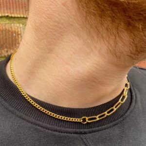 18Kt Yellow Real Gold 3MM Cuban / 6MM Paperclip Necklace Chain 15 Grams 20 Inch