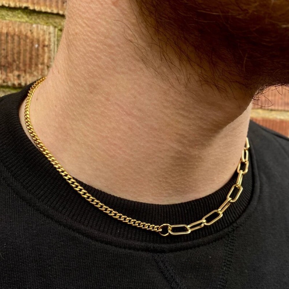 18Kt Yellow Real Gold 3MM Cuban / 6MM Paperclip Necklace Chain 15 Grams 20 Inch