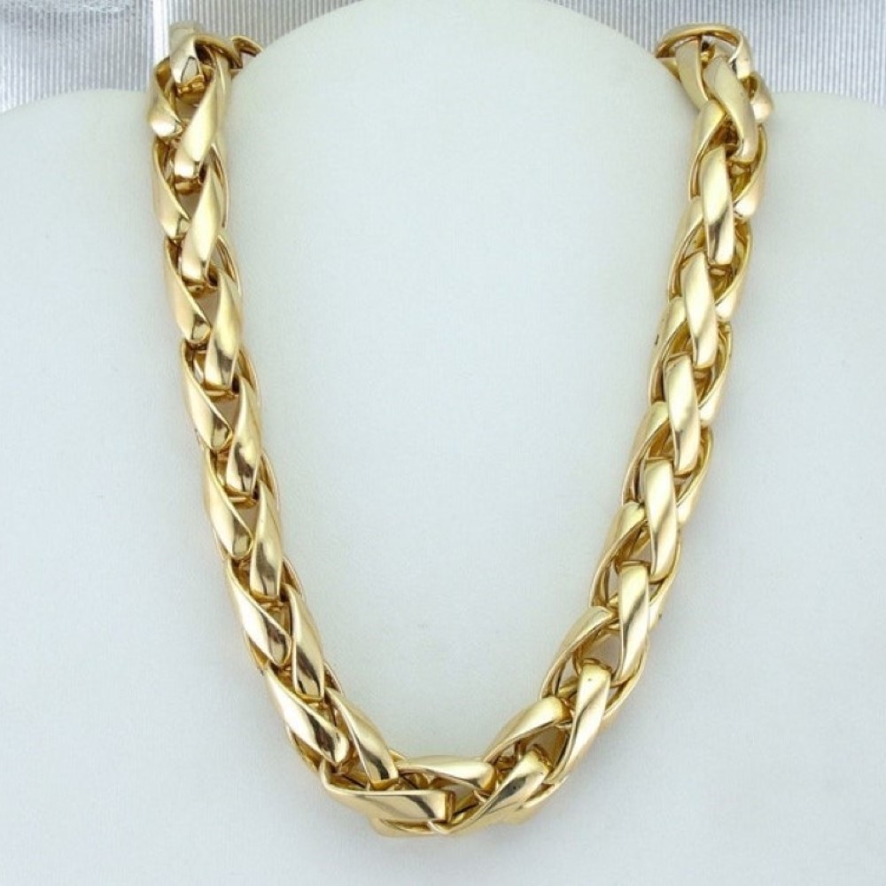 22Kt Yellow Real Gold Wheat Chunky Heavy Men's Necklace Chain 140 Grams 26 Inch