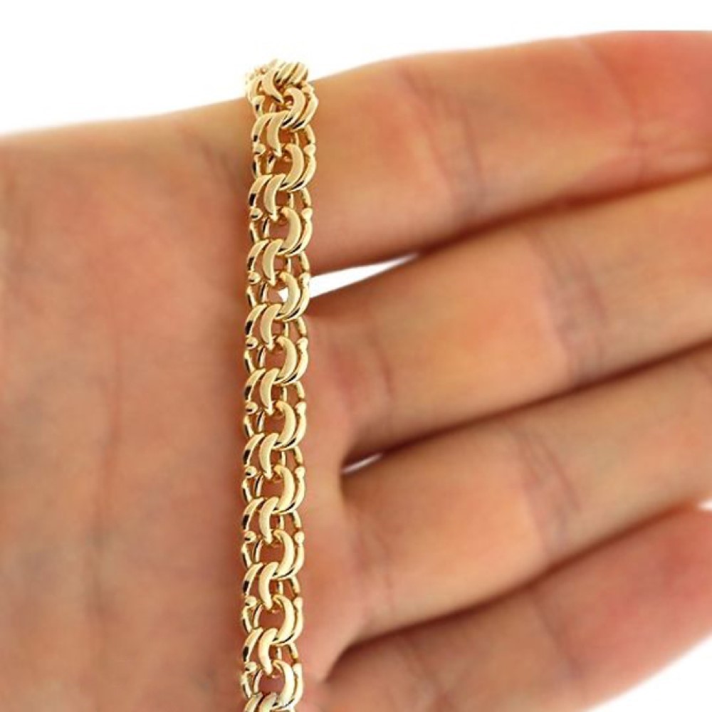 18Kt Yellow Real Gold Bismarck Flat Link Men's Necklace Chain 30 Gms 24 In 7MM