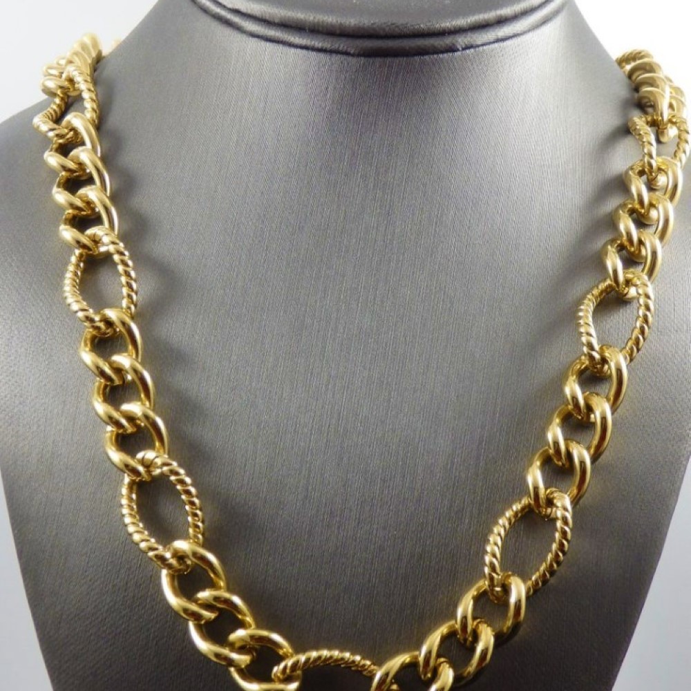 18Kt Yellow Real Gold Trifari Chunky Curb Men's Necklace Chain 100 Grams 24 In