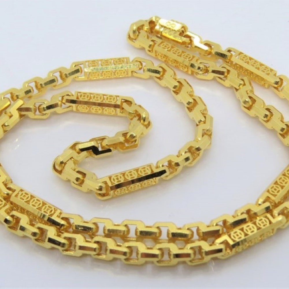 18 Kt Yellow Real Gold Anchor Money Coin Link Men's Necklace Chain 50 Gms 24 In