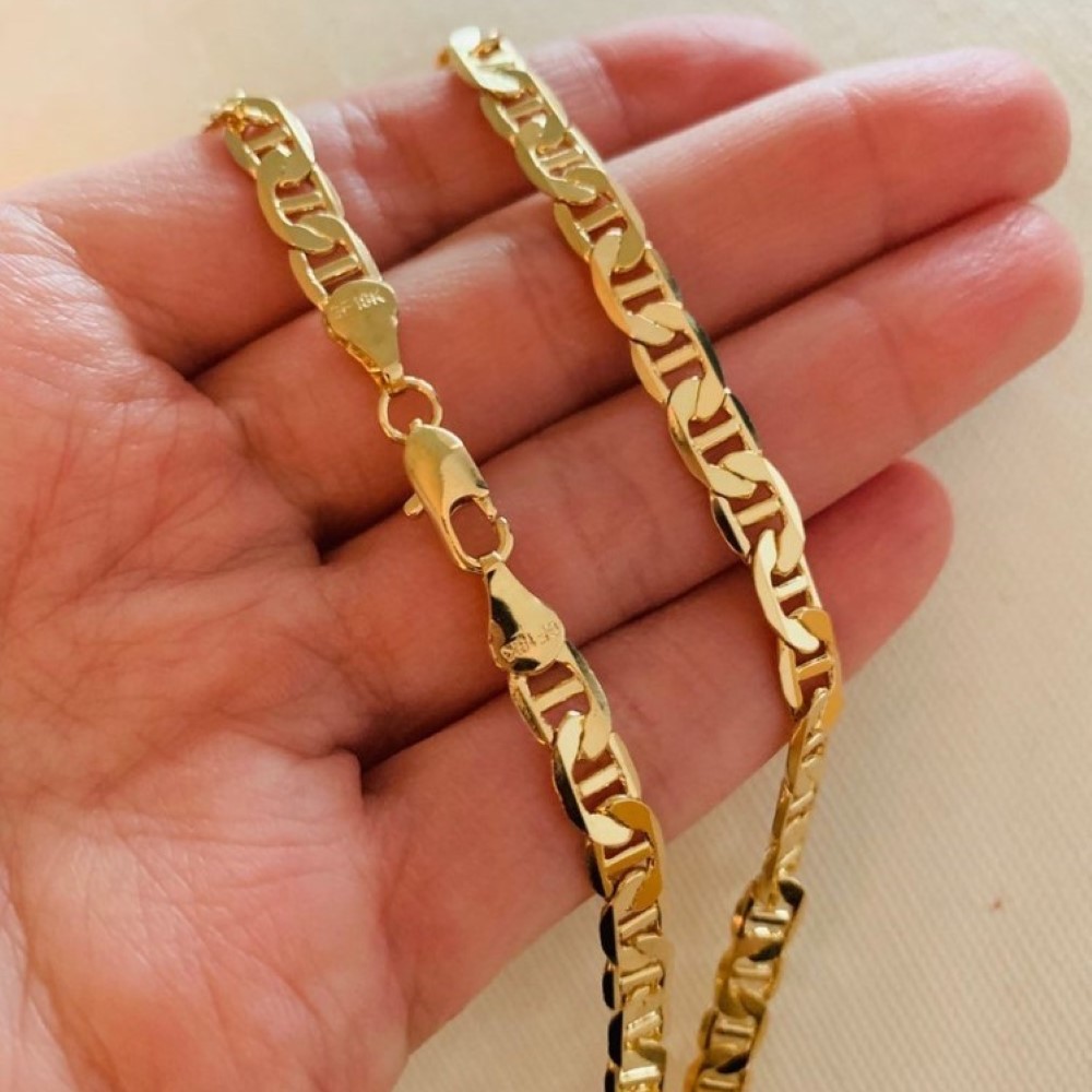 22 Kt Yellow Real Gold Mariner Link Men's Necklace Chain 25 Grams 20 Inch 5 MM