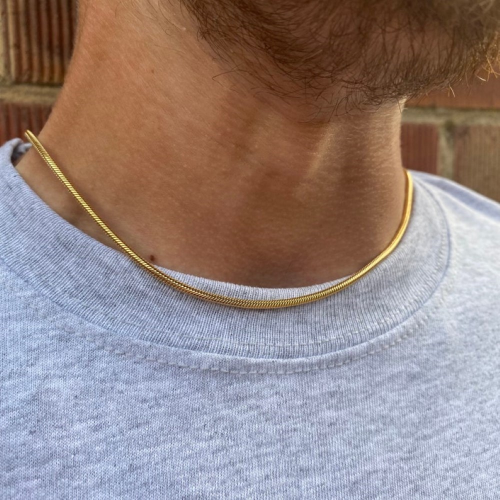 18 Kt Yellow Real Gold Snake Men's Necklace Chain 16 Grams 20 Inch Wide 2 MM