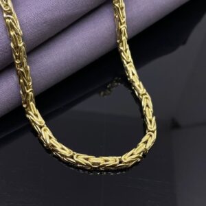 18 Kt Yellow Real Gold Byzantine Men's Necklace Chain 24 Grams 22 Inch Wide 4 MM