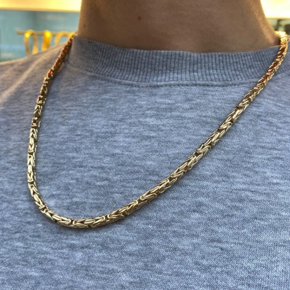 18 Kt Yellow Real Gold Byzantine Men's Necklace Chain 24 Grams 22 Inch Wide 4 MM