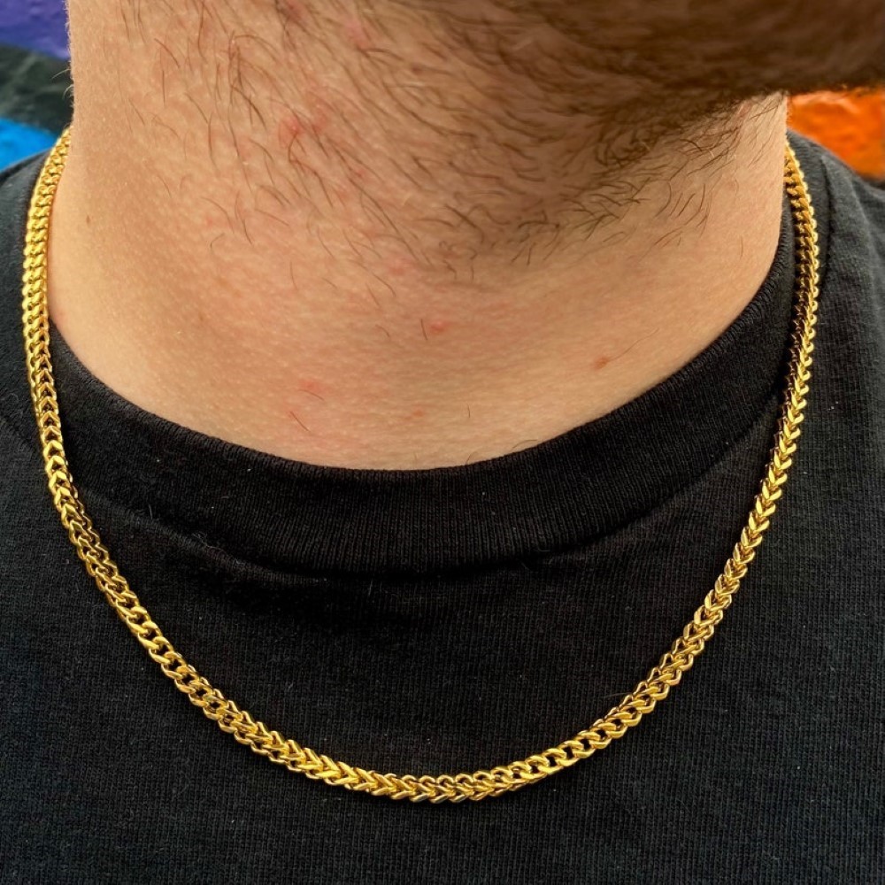 18 Kt Yellow Real Gold Link Franco Men's Necklace Chain 26 Gms 22 Inch Wide 4 MM