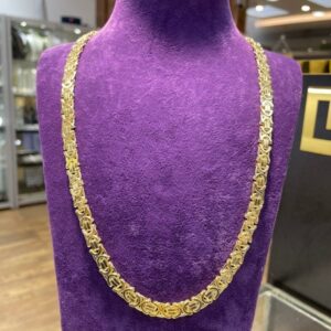 18 Kt Yellow Real Gold Byzantine Men's Necklace Chain 70 Grams 24 Inch Wide 7 MM