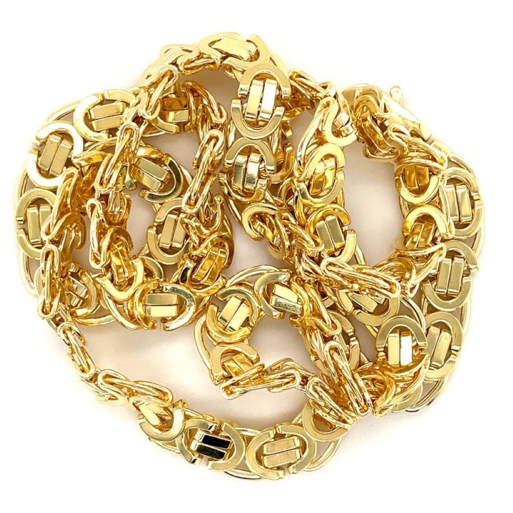 18 Kt Yellow Real Gold Byzantine Men's Necklace Chain 70 Grams 24 Inch Wide 7 MM